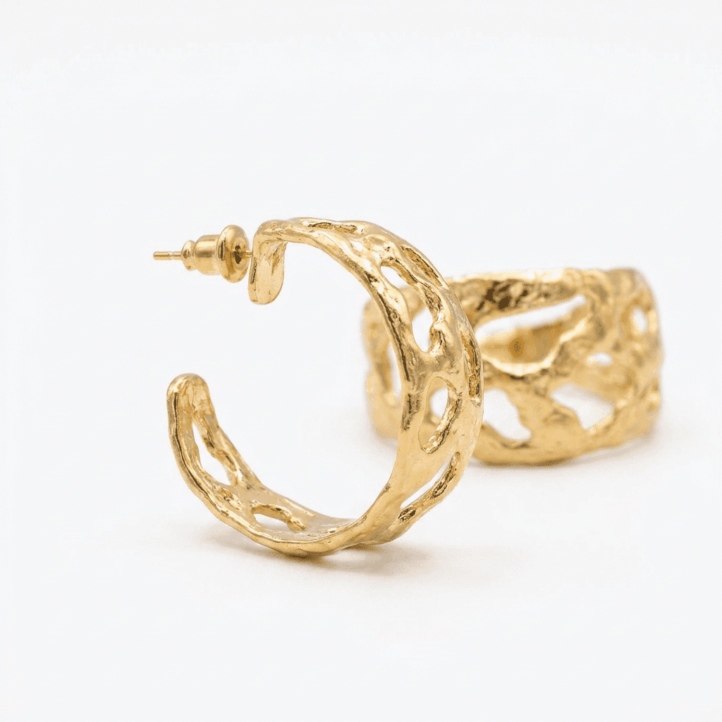 Textured gold-plated hoop earrings